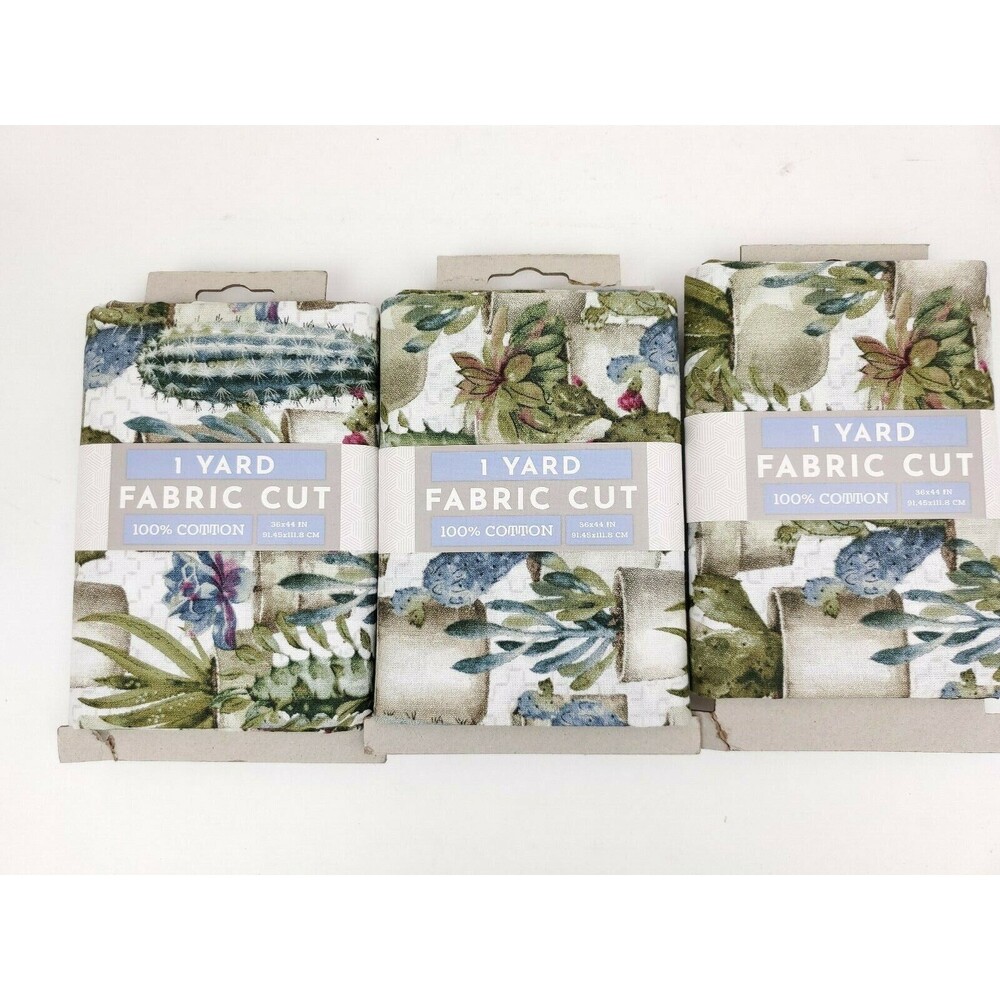 3 Yards Sewing Fabric David Textiles Potted House Plants Cactus 1 Yard Each (x3)